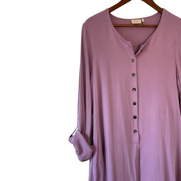 LOGO by Lori Goldstein Oversized Tunic Lilac Popover Henley Side Pockets  Size 8 - Picture 3 of 8